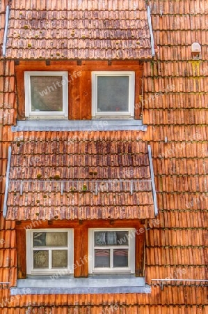 Rote Dachziegel mit Gaubenfenster