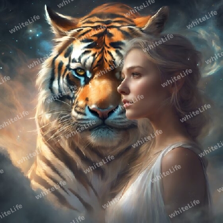 Frau mit tiger