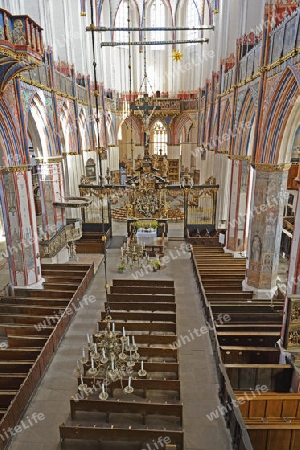 Blick von der Orgelempore in die  Nikolaikirche, Altstadt,   Hansestadt Stralsund, Unesco Weltkulturerbe, Mecklenburg Vorpommern, Deutschland, Europa