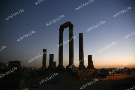 The Ruins of the citadel Jabel al Qalah in the City Amman in Jordan in the middle east.