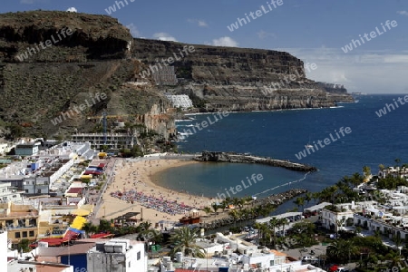 the beach of the fishing village of  Puerto de Mogan in the south of Gran Canay on the Canary Island of Spain in the Atlantic ocean.