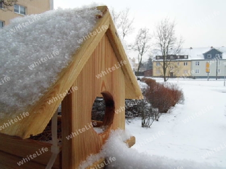 Vogelhaus Winter mit Schnee