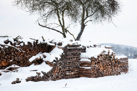 Brennholz in einer Landschaft mit Schnee