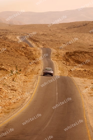 the road and Landscape on the way tu the Moses Church on the Mount Nebo in Jordan in the middle east.