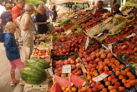 The Market in the town of Pallanza near to Verbania on the Lago maggiore in the Lombardia  in north Italy. 