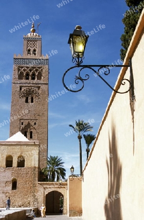 The Mosque Koutoubia in the old town of Marrakesh in Morocco in North Africa.
