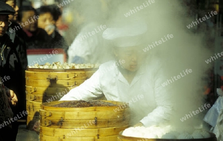 a chinese food stall in the City of Shanghai in china in east asia. 