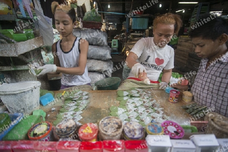Betel nut at a Market near the City of Yangon in Myanmar in Southeastasia.