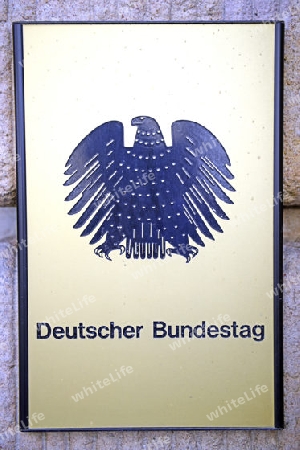 Schild des deutschen Bundestages, Berlin, Deutschland 