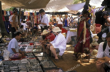 the Market in the Village of Anjuan in the province of Goa in India.