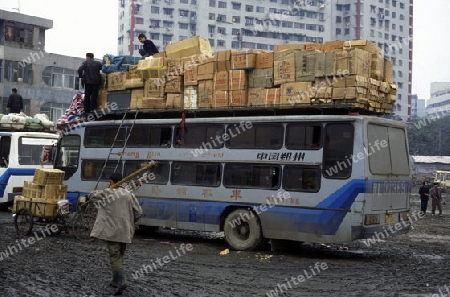 the transport of goods at the market the city centre of Wuhan in the province of Hubei in china in east asia. 