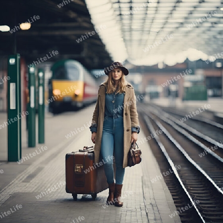 Junge Frau am Bahnhof