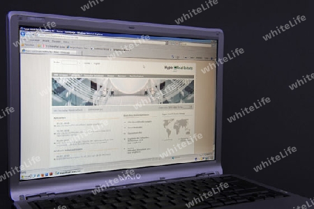 Website, Internetseite, Internetauftritt der Hypo Real Estate auf Bildschirm von Sony Vaio  Notebook, Laptop