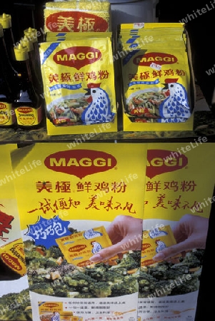 the swiss brand of maggi in a market street in the city of Shenzhen north of Hongkong in the province of Guangdong in china in east asia. 