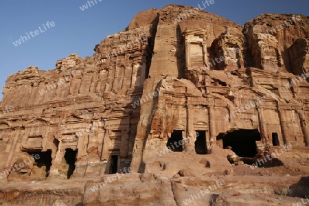 the Royal Tombs in the Temple city of Petra in Jordan in the middle east.