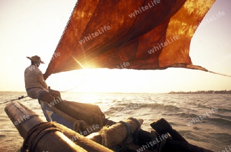 Asien, Indischer Ozean, Sri Lanka,
Ein traditionelles Fischerboot mit Fischern im Kuestendorf Negombo an der Westkueste von Sri Lanka. (URS FLUEELER)






