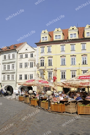 Strassencafe und historische Fassaden, Altstaedter Ring, Altstadt, Prag, Boehmen, Tschechien, Europa