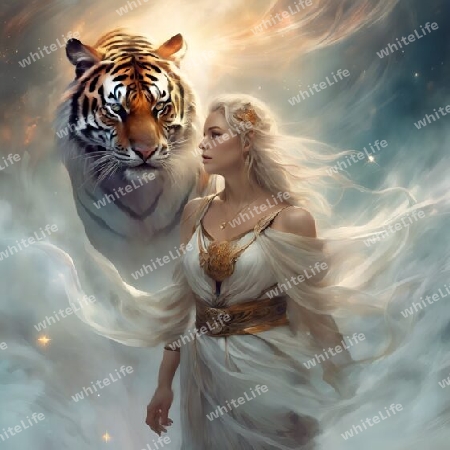 Frau mit Tiger