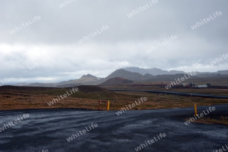 Der Norden Islands, Kulisse des Krafla Vulkan-Systems am Myvatn-See, auf der Fahrt zum  Pass Namaskard  