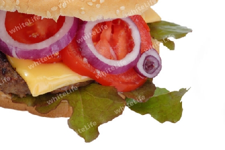 Hamburger im Detail auf hellem Hintergrund
