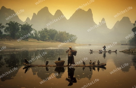 the landscape at the Li River near Yangshou near the city of  Guilin in the Province of Guangxi in china in east asia. 