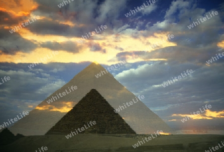 the Pyramids of Giza near the city of Cairo in Egypt in North Africa. 