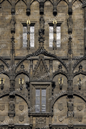 Ornamente am Pulverturm, Platz der Republik,  Prag, Tschechische Republik, Tschechien, Boehmen,  Europa