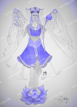 Engel mit Lotusbl?te IE- Zeichnung leicht coloriert