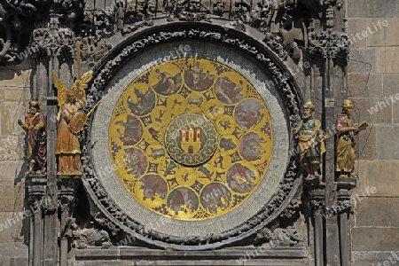 Kalenderscheibe der Astronomischen Uhr am Rathausturm, Altstaedter Ring, Altstadt, Prag, Boehmen, Tschechien, Europa