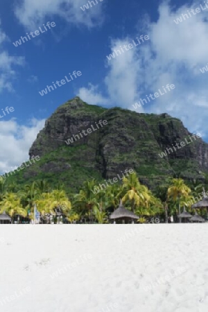 Weißer Strand am grünen Berg, Mauritius
