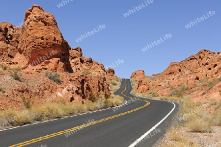 Strasse durch das " Valley of Fire", nahe Las Vegas, Nevada, Suedwesten USA
