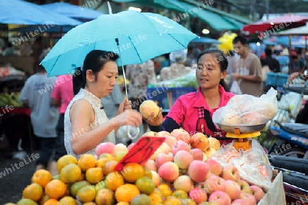 Menschen auf dem Grossen Lebensmittelmarkt von Talat Warorot in Chiang Mai im Norden von Thailand. 