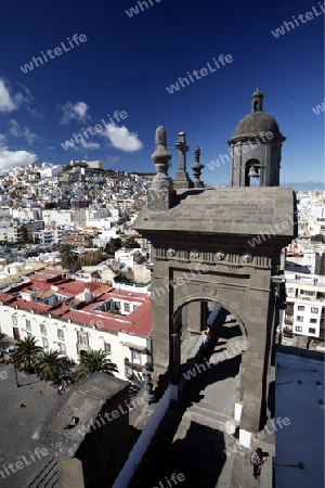 the view from the cathedral in the city Las Palmas on the Canary Island of Spain in the Atlantic ocean.