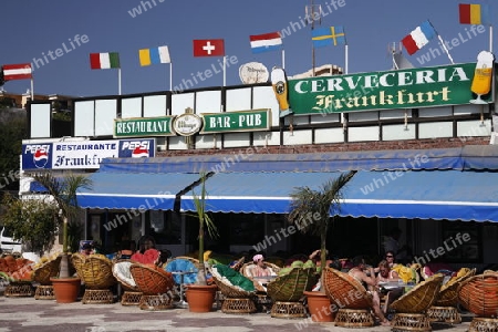 a restaurant at the Playa des Ingles in town of Maspalomas on the Canary Island of Spain in the Atlantic ocean.