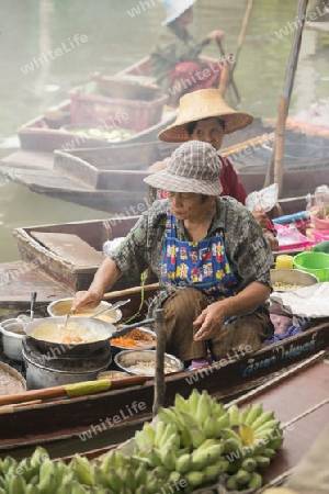 the floating market in the Town of Tha Kha in the Province Samut Songkhram west of the city of Bangkok in Thailand in Southeastasia.