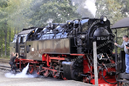 Einfahrt der Brockenbahn vom Bahnhof Brocken kommend in den Bahnhof  "Drei Annen Hohne". 25 Dampflokomotiven sind zur Zeit im Harz in Einsatz. Das ist weltweit einmalig. Die Dampflokomotiven sind erlebbare historische Technik unterschiedlicher Art. S