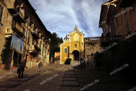 The churche in the Fishingvillage of Orta on the Lake Orta in the Lombardia  in north Italy. 