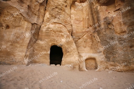 The Treasury of the little Petra in the Temple city of Petra in Jordan in the middle east.
