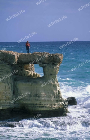 Die Mittelmeer Kueste beim Kap Greco im Suedosten der Insel Zypern im Mittelmeer in Europa .