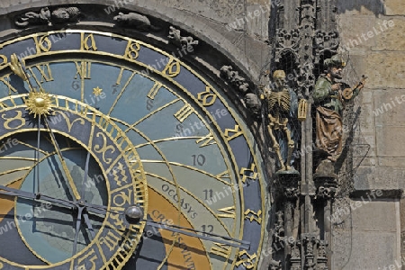 Detail der astronomischen Uhr ( Prager Orloj ) am alten Rathaus, Altstaedter Platz, Prag, Tschechische Republik, Europa