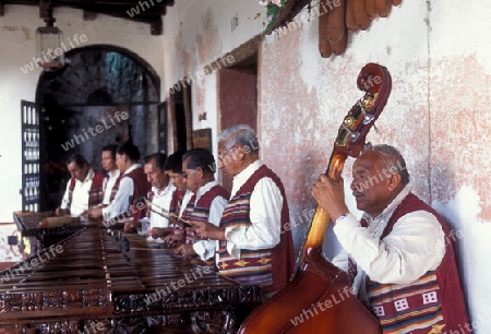 a music band plays in a hotel in the old town in the city of Antigua in Guatemala in central America.   