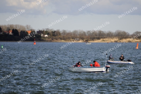 Angler in Booten auf dem Strelasund angeln nach Heringen,  Stralsund ,  Unesco Weltkulturerbe, Mecklenburg Vorpommern, Deutschland, Europa , oeffentlicher Grund