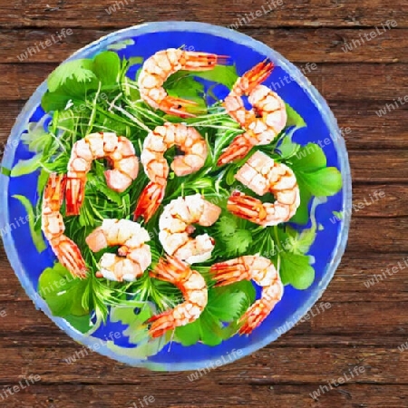 Shrimps mit Salat