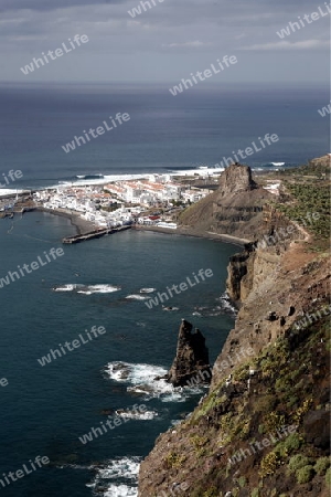 The coast and the Village of Puerto de las Nieves on the Canary Island of Spain in the Atlantic ocean.