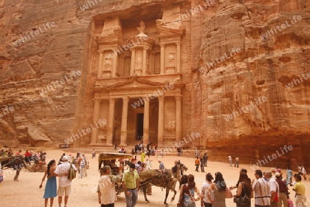 The Al Khazneh Treasury in the Temple city of Petra in Jordan in the middle east.