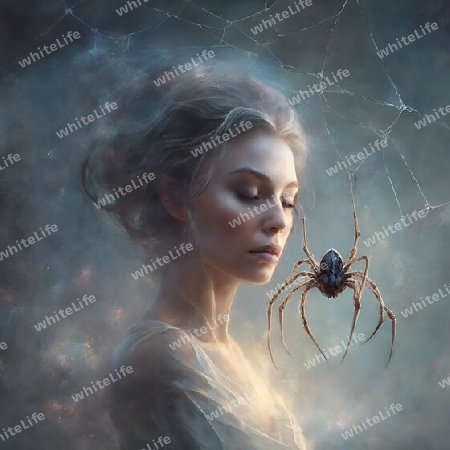 Frau mit Spinne