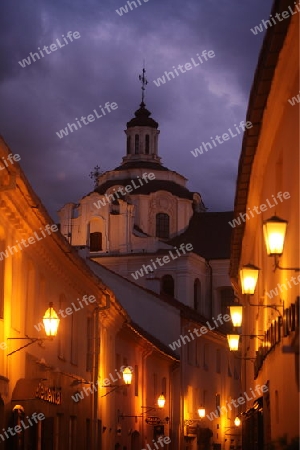 The old Town of the City Vilnius with a church in the Baltic State of Lithuania,  