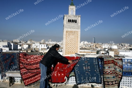 Afrika, Nordafrika, Tunesien, Tunis
Die Grosse Moschee Zaytouna von einer Dachterasse in der Medina oder  Altstadt der Tunesischen Hauptstadt Tunis. 






