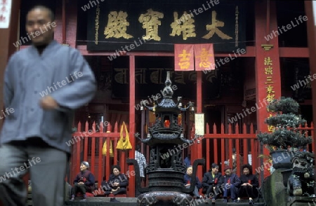 in a temple in the city of Chongqing in the province of Sichuan in china in east asia. 