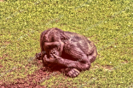 Schimpanse auf Gras